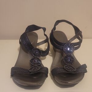 Bandolino Blue Glitter Sandals with Embellishments